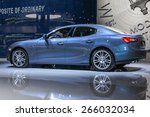 Small photo of NEW YORK - APRIL 1: Maserati exhibit Maserati Ghibli S Q4 at the 2015 New York International Auto Show during Press day, public show is running from April 3-12, 2015 in New York, NY.