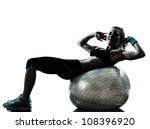 one caucasian woman exercising fitness ball workout posture in silhouette studio isolated on white background - stock photo