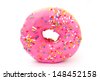 Donut with Pink and Yellow  isolated on a White Background - stock photo