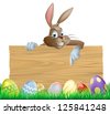  - stock-photo-an-easter-bunny-character-peeking-over-a-wooden-easter-sign-pointing-his-finger-down-at-space-for-125841248