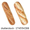 a pair of mini baguette french bread isolated on white