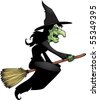 Halloween Cartoon Vector Of A Obese Witch Riding Broomstick