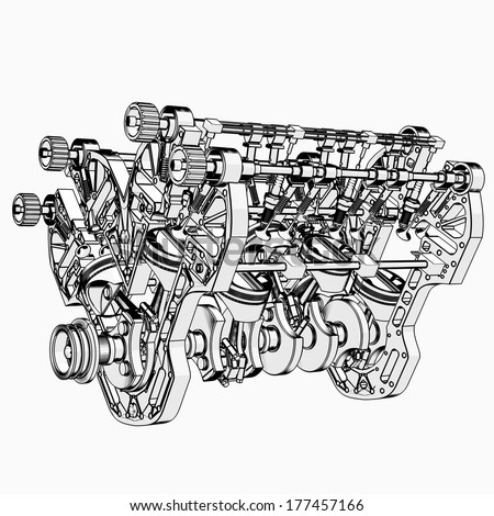 V8 Car Engine Cartoon Illustration Outline Stock Illustration 177457166