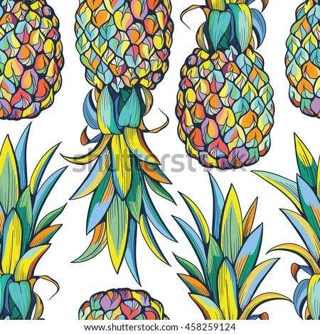 Colorful seamless vector pattern with pineapples
