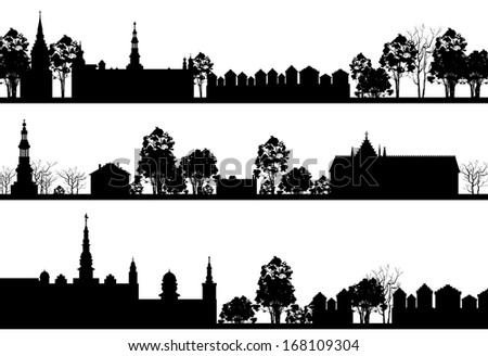 country Landscapes with Church and Trees. Raster version of vector illustration