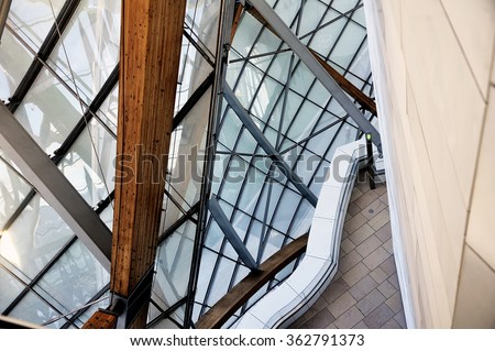 PARIS, FRANCE - DECEMBER 29: Museum of Contemporary Art of the Louis Vuitton Foundation created by the American architect Frank Gehry, the building is located Porte Maillot, December 29, 2015.
