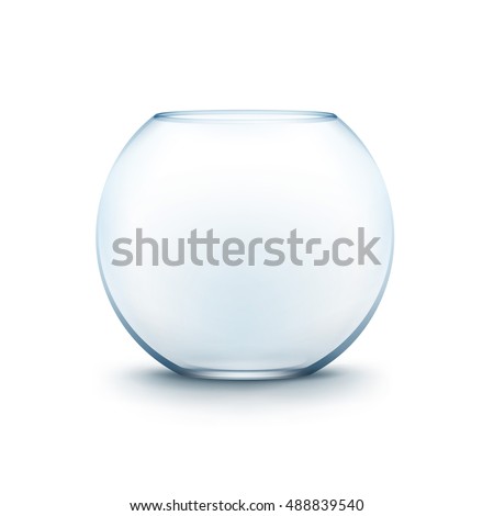 Vector Realistic Blue Transparent Glass Smooth Empty Fishbowl Aquarium Isolated on White Background