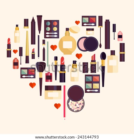 Flat illustration of cosmetic elements. Flat icon of cosmetics product.