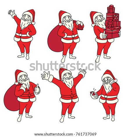 vector illustration character of christmas santa claus in various poses and activities outline linear - Santa Claus Activities vector illustration character of christmas santa claus in various poses and activities outline linear - Santa Claus Activities