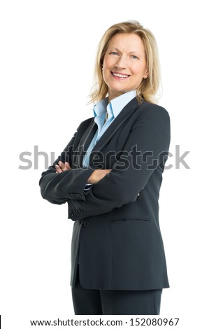Happy Senior Businesswoman Isolated On White Background