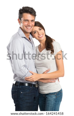 Portrait Happy Couple Isolated On White Stock Photo 155528210 ...