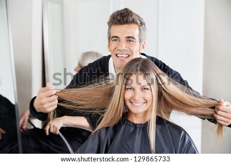 Male Hair Stylist Working On Female Client Stock Images, Royalty ...