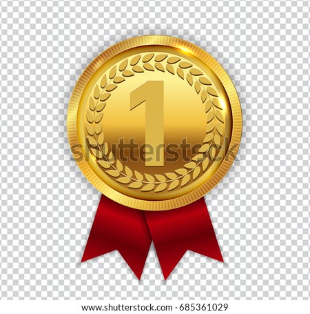 Champion Art Golden Medal Red Ribbon Stock Vector 685361029 - Shutterstock