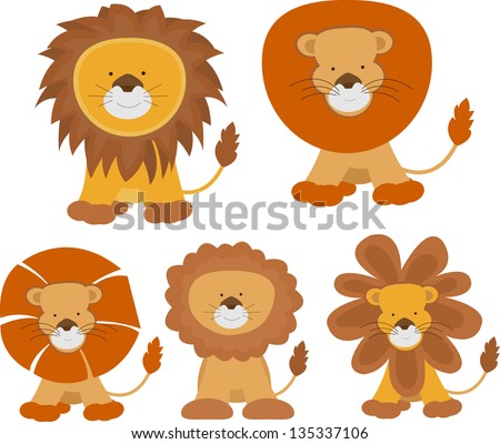 Set Cartoon Lions Stock Vector 135337106 - Shutterstock