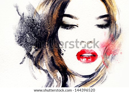 Woman face. Hand painted fashion illustration