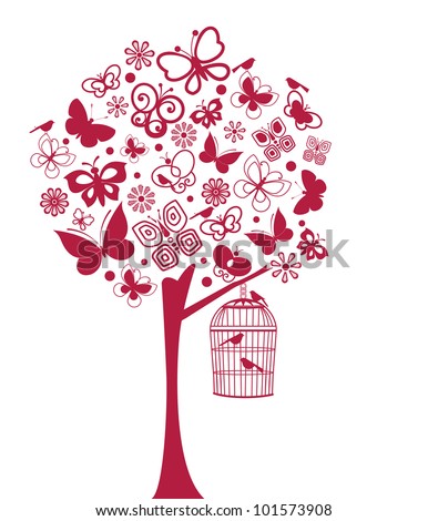 Butterfly and bird tree (all separate elements)