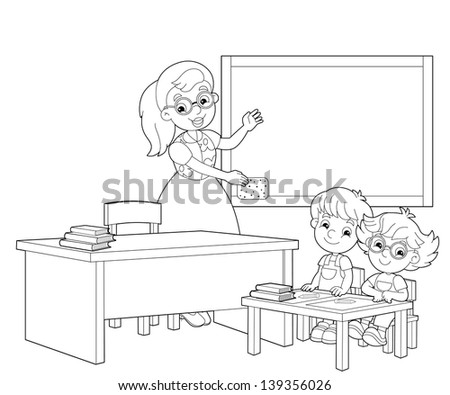 Coloring Page Classroom Illustration Children Stock Illustration ...