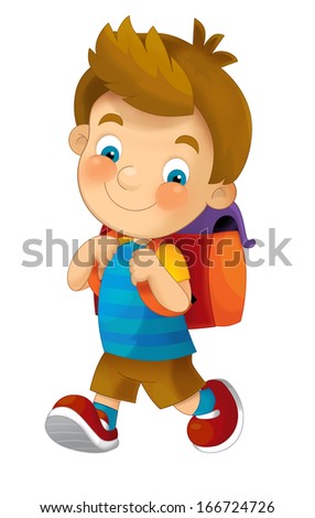 Cartoon Child Going School Illustration Children Stock Illustration ...