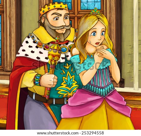 Cartoon fairy tale scene - king and queen - illustration for the ...