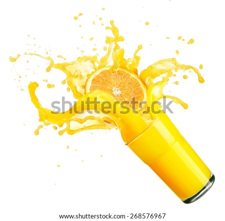 orange juice splash isolated on white