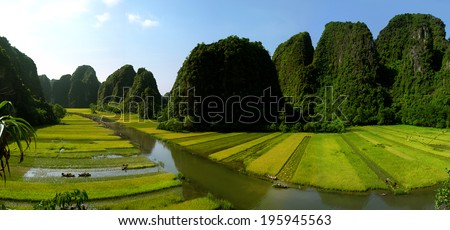 Rice field and river, NinhBinh, Vietnam landscapes