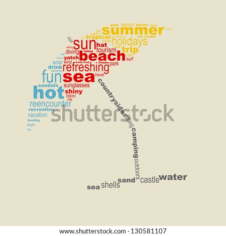 Summer concept made with words drawing a beach sunhat