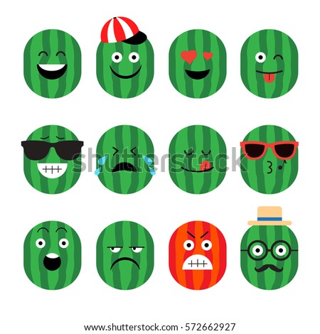 emojis. watermelon. fruit. summer. Set of emotional face on a white background. Flat vector emoticons. Set vector smiley. Characters smiley
