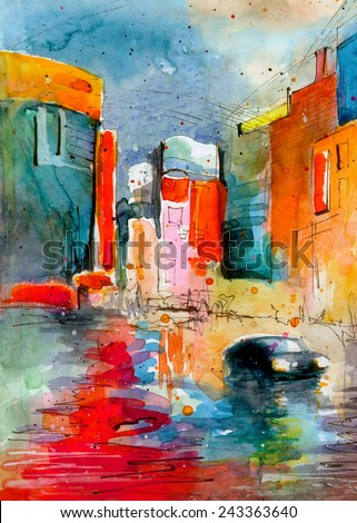 Beautiful watercolor painting poster oil colored acrylic illustration ...