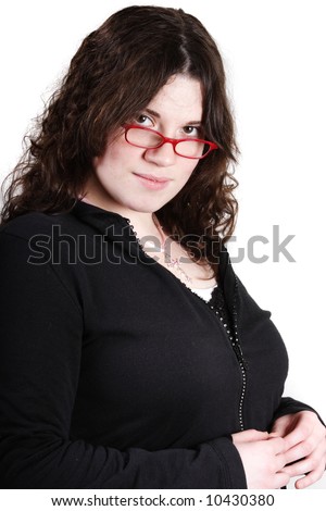 stock photo girl with red glasses on white background looking 10430380