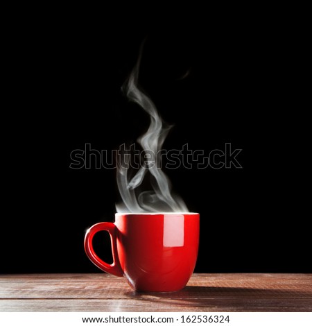  Steaming  Coffee  Cup On Dark Background Stock Photo 