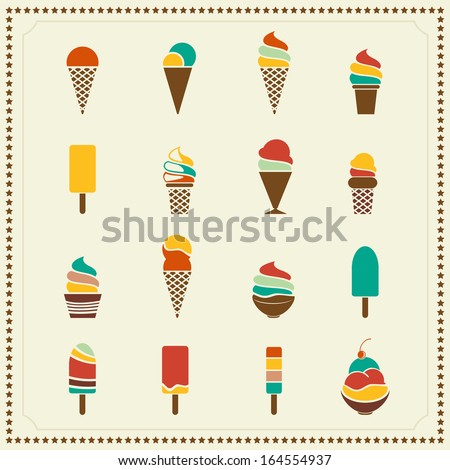 Vintage retro ice cream icons