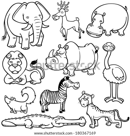 Vector Illustration Wild Animals Cartoons Coloring Stock