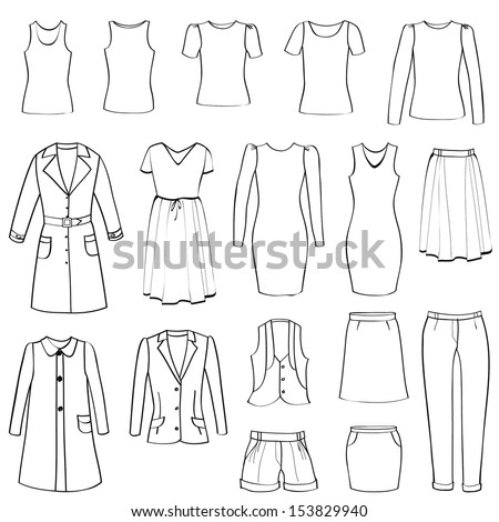 Fashion icons set. Female cloth collection. Dress vector silhouette ...