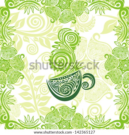 Green tea floral pattern background vector illustration