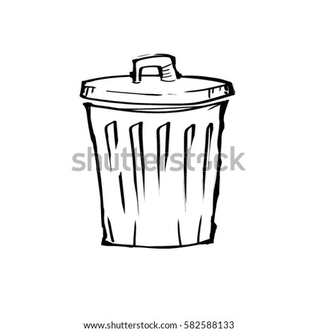 Freehand Simple Drawn Trash Can Lid Stock Illustration 582588133 ...