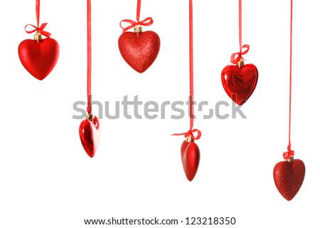 red hearts on ribbon