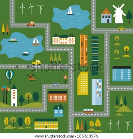 Cartoon Illustration Map City Vector Stock Vector 185360576 - Shutterstock