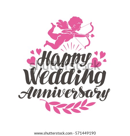 Happy Wedding Anniversary Stock Images Royalty Free Label Beautiful Lettering