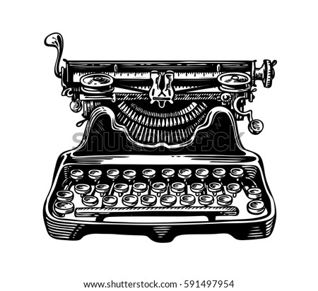 stock vector hand drawn vintage typewriter writing machine publishing journalism symbol sketch vector 591497954