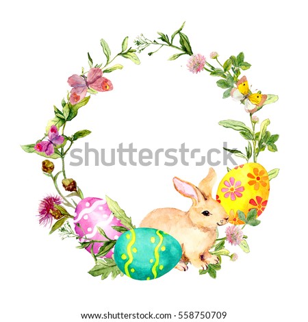 Easter Wreath Easter Bunny Colored Eggs Stock Illustration 558750709