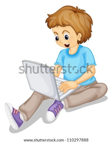 Illustration Laptop Boy On White Background Stock Vector 111020087 ...