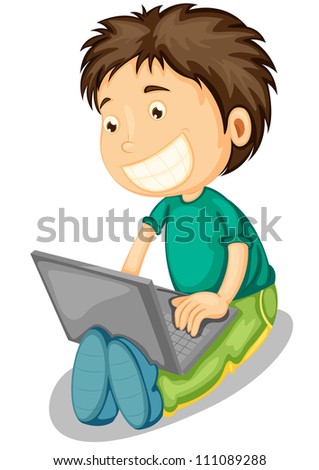 Illustration Laptop Boy On White Background Stock Vector 111020087 ...