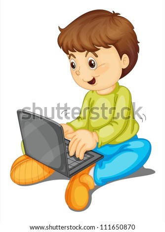 Illustration Laptop Boy On White Background Stock Vector 111020087 ...