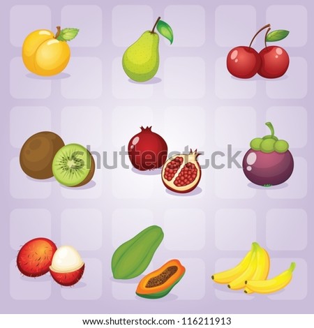 illustration of various fruits on purple background