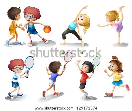 illustration of kids exercising and playing different sports on a white background - Exercise Pictures For Kids illustration of kids exercising and playing different sports on a white background - Exercise Pictures For Kids