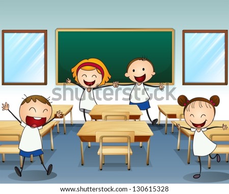 Group Happy Children School Classroom Teacher Stock Illustration ...