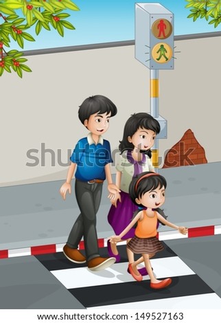 Illustration of a family crossing the street