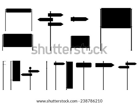 Silhouettes of old road signs. Vector illustration without gradients on ...