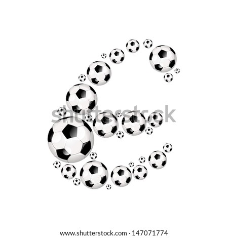 Soccer alphabet letter E illustration icon with soccer or footballs ...