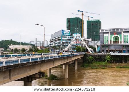 LAO CAI, VIETNAM - SEP 21, 2014: Chinese side of the International board point Lao Cai (VIetnam) - Ha Khau (China), one of the China - Vietnam International boarders